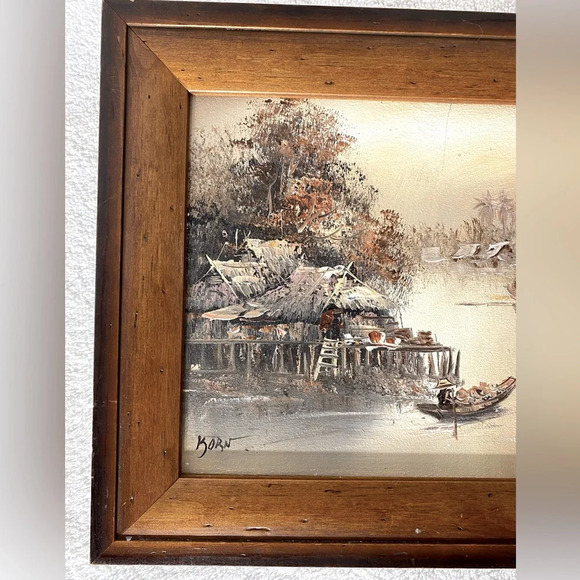 Vintage Korn Hand Painted Landscape Framed Painting Wall Art - Picture 5 of 12